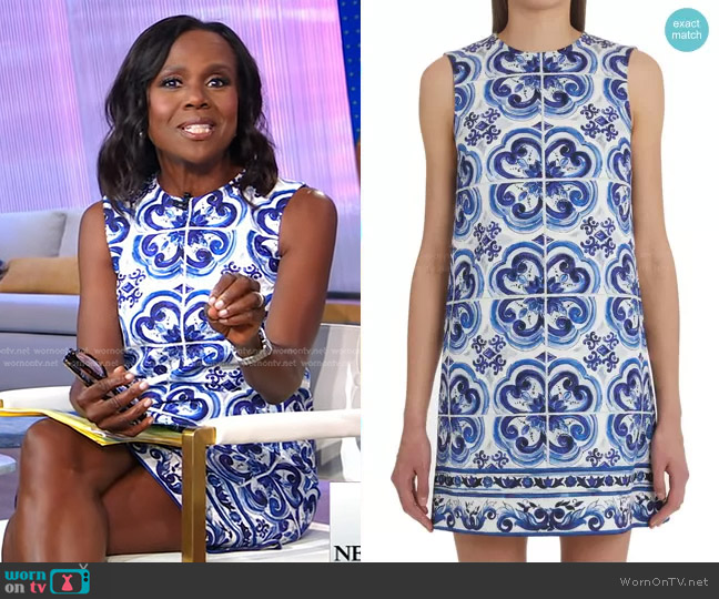 Dolce & Gabbana Blu Mediterraneo Sleeveless A-Line Minidress worn by Deborah Roberts on Good Morning America