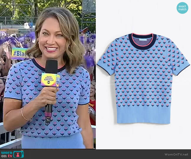 Draper James Jacquard Pink Tulip Sweater worn by Ginger Zee on Good Morning America