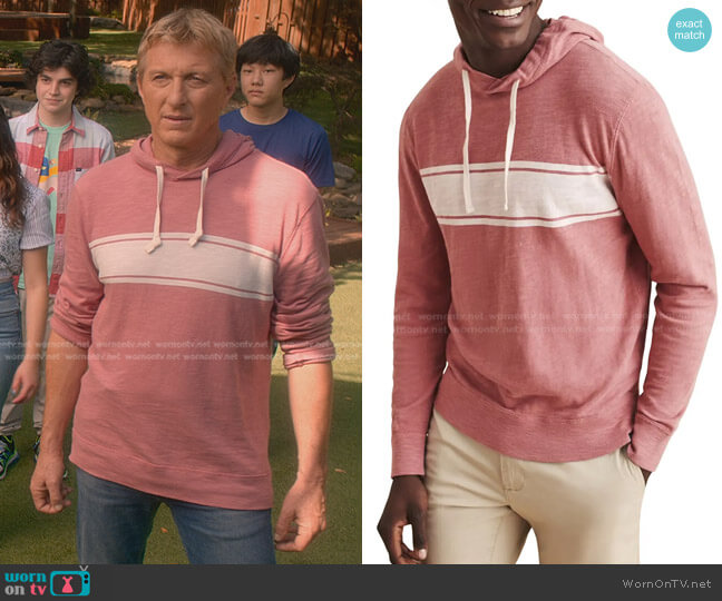 Faherty Surf Stripe Slub Hoodie worn by Johnny Lawrence (William Zabka) on Cobra Kai