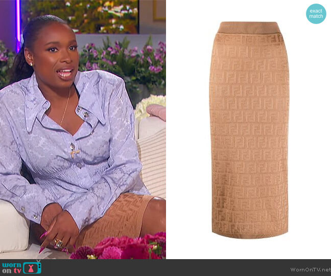 Fendi FF motif knitted skirt worn by Jennifer Hudson on The Jennifer Hudson Show