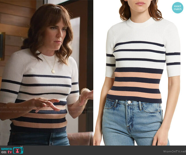 Frame Rib Short Sleeve Sweater worn by Marina (Karla Souza) on Home Economics