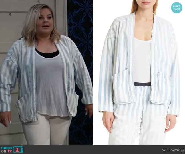 Free City Saint Tropez Sailor Stripe Jacket worn by Maxie Jones (Kirsten Storms) on General Hospital