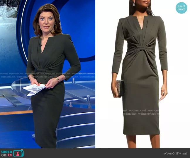 Giorgio Armani Gathered Monili-Tab Jersey Dress worn by Norah O'Donnell on CBS Evening News