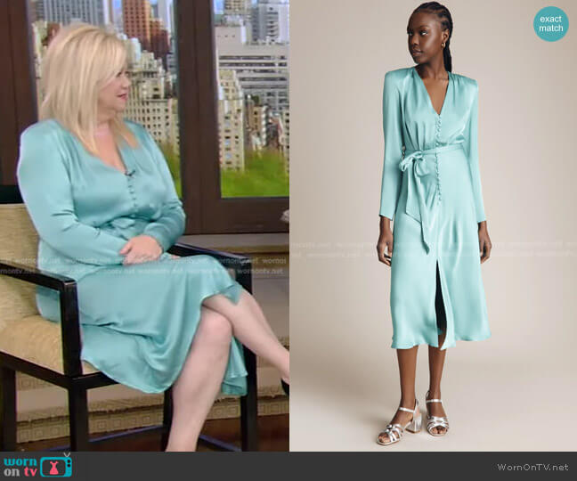 Ghost Meryl Satin Button Dress in Jade Green worn by Caroline Rhea on Live with Kelly and Mark