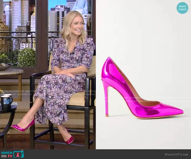 Gianvito Rossi Mirror Calfskin Stiletto Pumps worn by Kelly Ripa on Live with Kelly and Mark