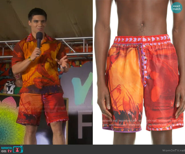 Givenchy x Josh Smith Devil Print Swim Trunks worn by Vivek Shah (Jordan Buhat) on Grown-ish