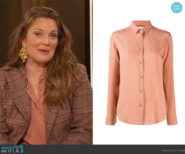 Gucci Check GG silk crepe shirt worn by Drew Barrymore on The Drew Barrymore Show