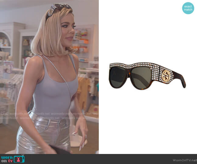 Gucci Chunky Swarovski Wrap Sunglasses worn by Khloe Kardashian (Khloe Kardashian) on The Kardashians