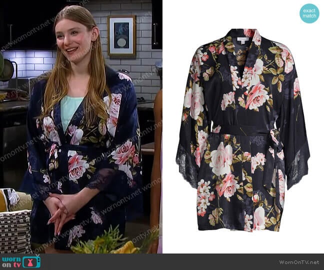 In Bloom Floral Wrap Short Robe worn by Alice Caroline Horton (Lindsay Arnold) on Days of our Lives