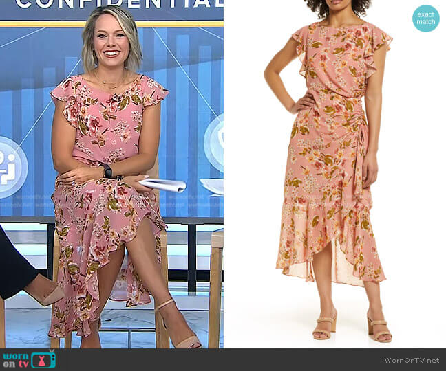 Julia Jordan Floral Print Flutter Sleeve Midi Dress worn by Dylan Dreyer on Today