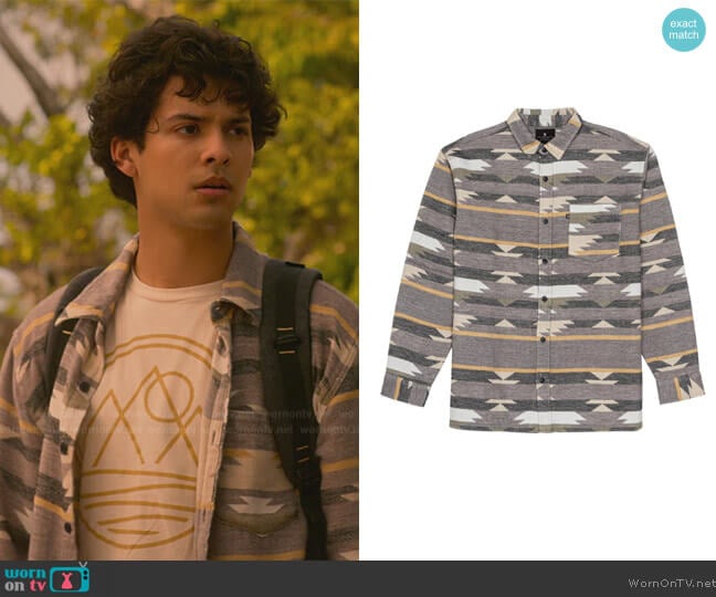 Junk Food Oleg Gray Collared Oversized Fit Button Down Shirt worn by Miguel Diaz (Xolo Mariduena) on Cobra Kai