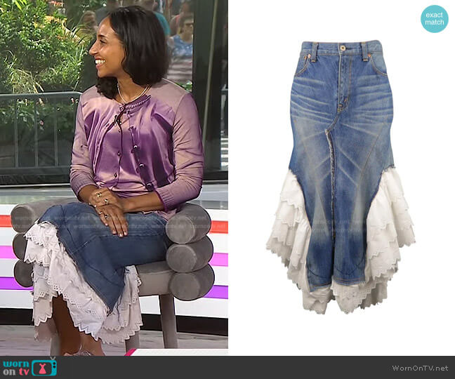 Junya Watanabe Washed Denim Ruffle Mermaid Skirt worn by Chioma Nnadi on Today