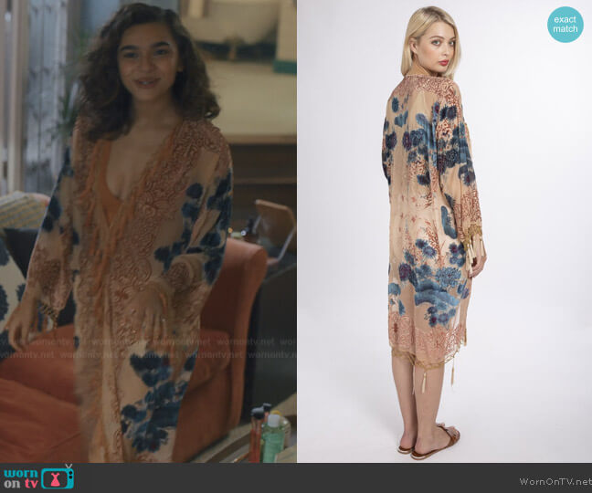 Jayley Mocha Full Length Silk Devore Jacket worn by Flora (Paulina Chavez) on Fate The Winx Saga