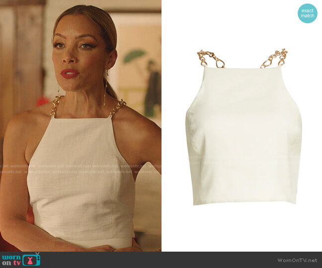 Cult Gaia Joey Chain Strap Linen Blend Halter Top worn by Dominique Deveraux (Michael Michele) on Dynasty