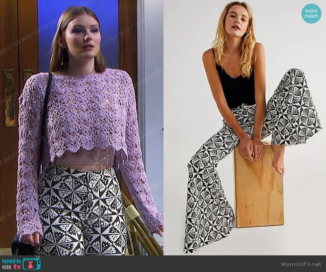 Free People Just Float On Printed Flare Jeans worn by Alice Caroline Horton (Lindsay Arnold) on Days of our Lives