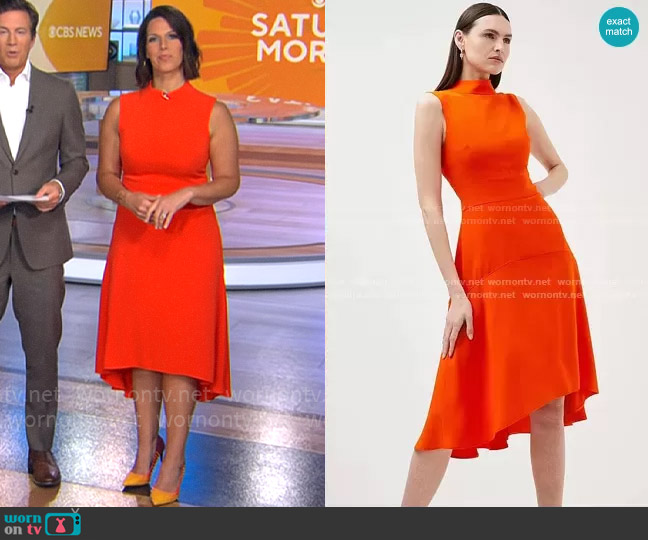 Karen Millen Soft Tailored High Low Midi Dress worn by Dana Jacobson on CBS Mornings