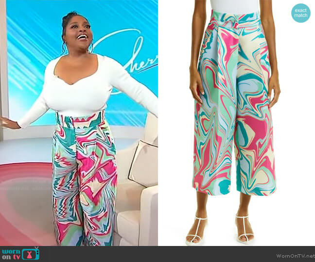 Kimberly Goldson Mina Print Wide Leg Pants worn by Sherri Shepherd on Sherri