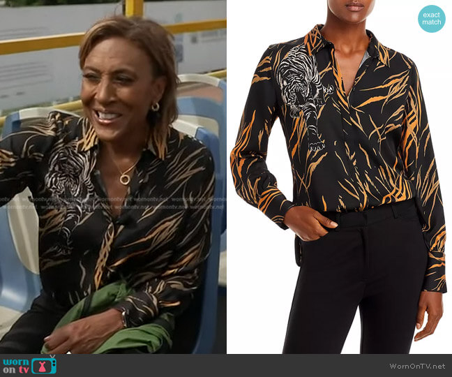 Kobi Halperin Skylar Printed Stretch Silk Shirt worn by Robin Roberts on Good Morning America