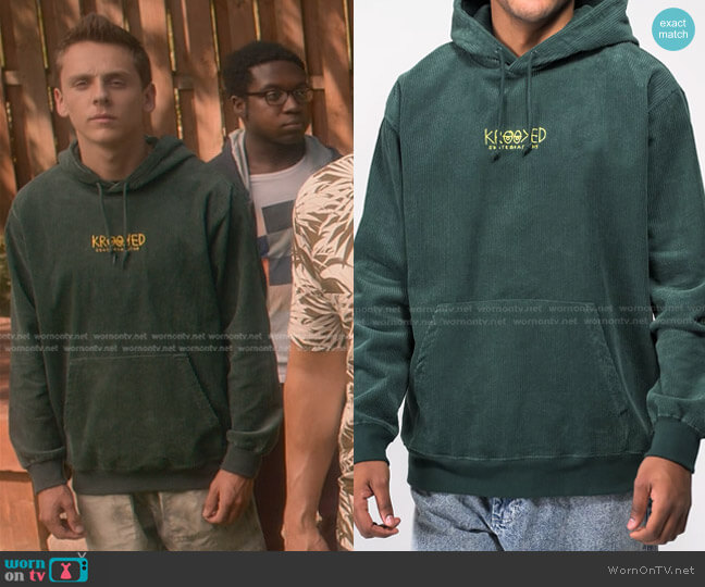 Krooked Eyes Corduroy Hoodie worn by Eli Hawk Moskowitz (Jacob Bertrand) on Cobra Kai