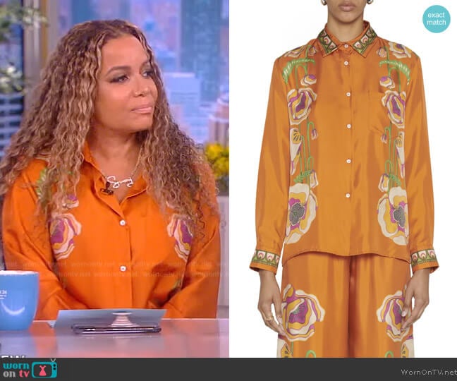 LA DoubleJ Floral-Print Silk Boy Shirt worn by Sunny Hostin on The View