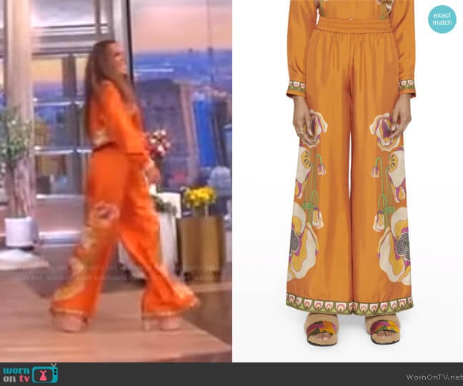 LA Double J Silk Printed Wide Palazzo Pants worn by Sunny Hostin on The View