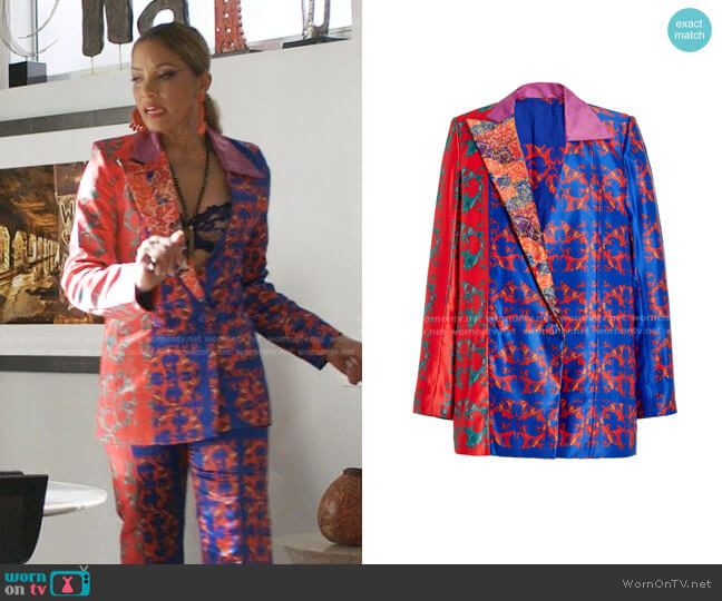 Lisa Folawiyo Lucky Asymmetric Patchwork Silk Blazer worn by Dominique Deveraux (Michael Michele) on Dynasty