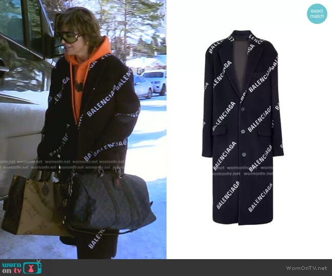 Balenciaga Logo Wool and Cashmere-Blend Coat worn by Lisa Rinna on The Real Housewives of Beverly Hills
