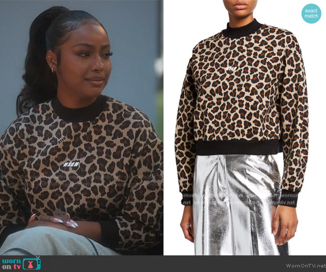 MSGM Animal-Print Sweatshirt worn by Annika (Justine Skye) on Grown-ish