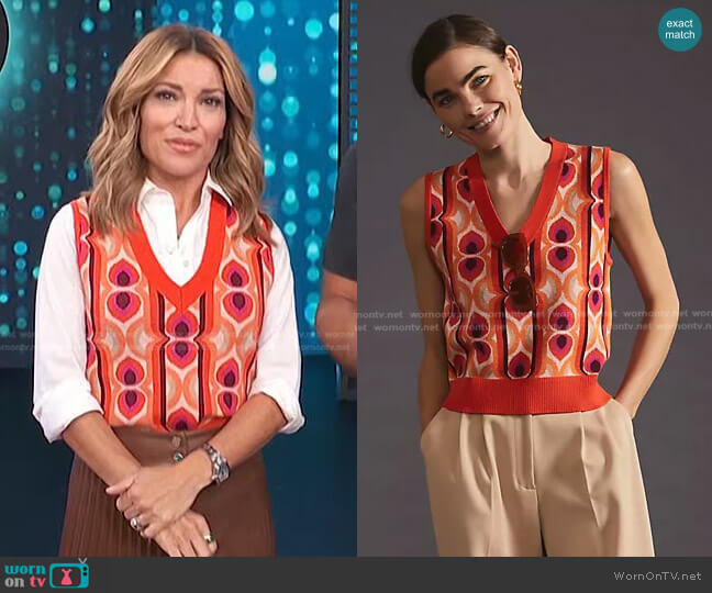 Maeve Vera Jacquard Sweater Vest worn by Kit Hoover on Access Hollywood