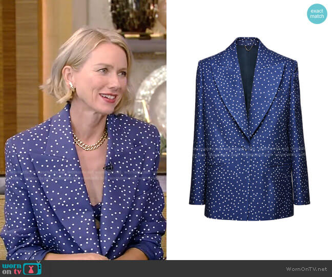 Magda Butrym Polka-Dot Satin Blazer worn by Naomi Watts on Live with Kelly and Mark