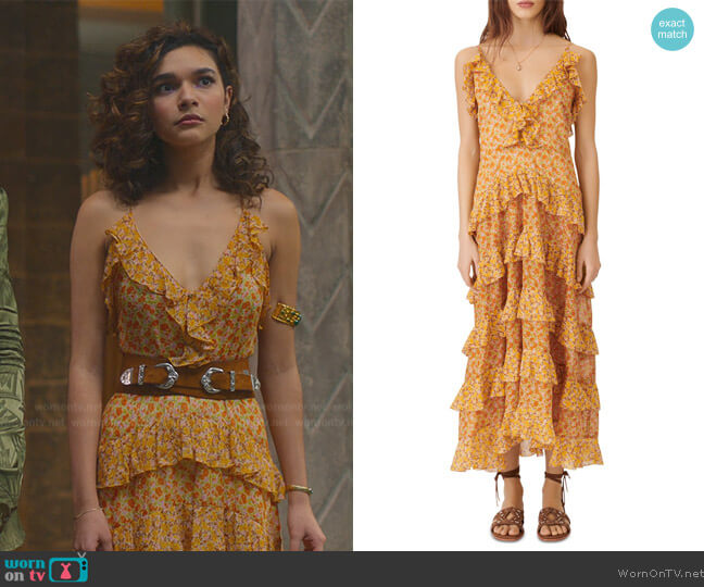 Maje Rissol Cotton Ruffled Maxi Dress worn by Flora (Paulina Chavez) on Fate The Winx Saga