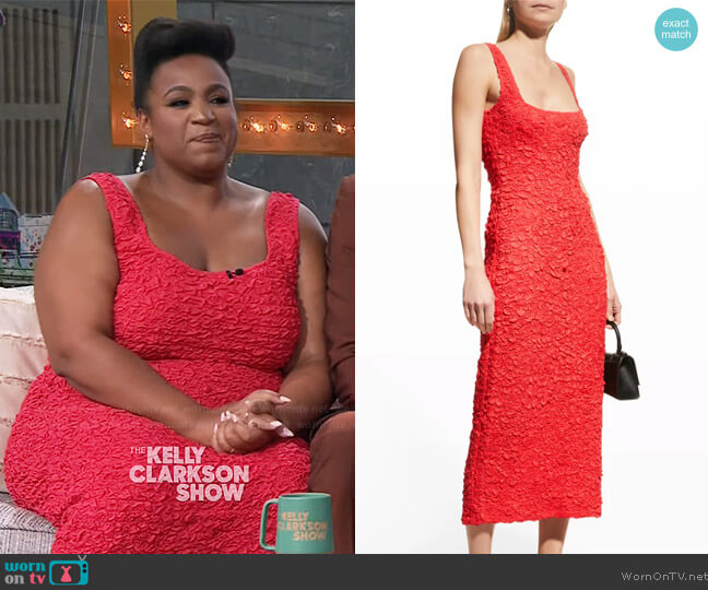 Mara Hoffman Sloan modal-cloqué midi dress worn by Sophia Nomvete on The Kelly Clarkson Show