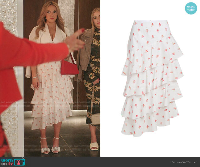 Markarian Laura Tiered Organic Cotton Midi Skirt worn by Fallon Carrington (Elizabeth Gillies) on Dynasty