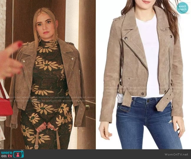 BlankNYC Morning Suede Moto Jacket worn by Amanda Carrington (Eliza Bennett) on Dynasty