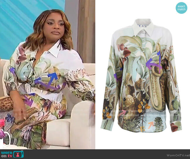 Off-White Botanical Print Long Sleeve Shirt worn by Sherri Shepherd on Sherri