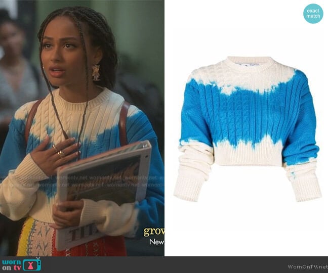 Cropped cable-knit sweater worn by Kiela (Daniella Perkins) on Grown-ish