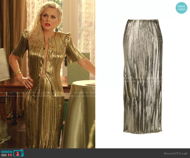 Altuzarra Pandia Lamé-Effect Long Skirt worn by Alexis Carrington (Elaine Hendrix) on Dynasty