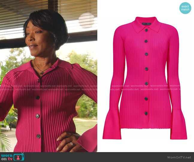 Proenza Schouler Rib-Knit Collared Cardigan worn by Athena Grant (Angela Bassett) on 9-1-1