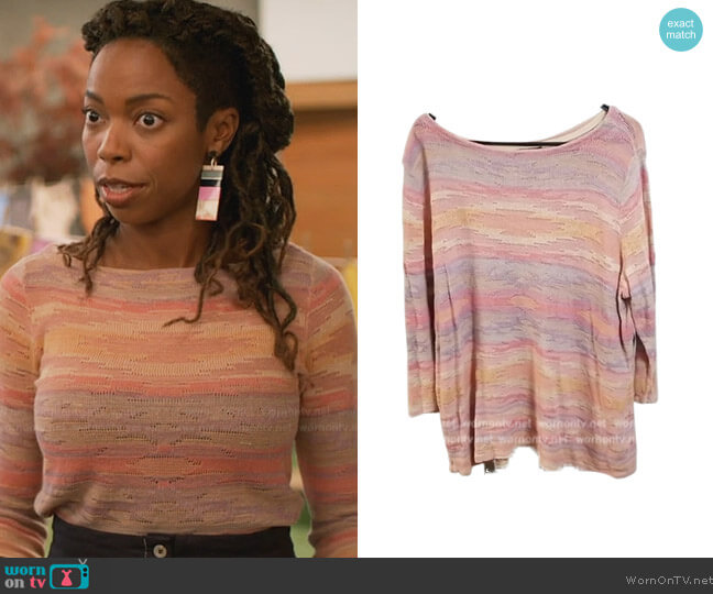 Ralph Lauren Aztec Pastel Sweater worn by Denise (Sasheer Zamata) on Home Economics