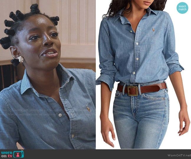 Polo Ralph Lauren Chambray Button Down Blouse worn by Venita Aspen on Southern Charm