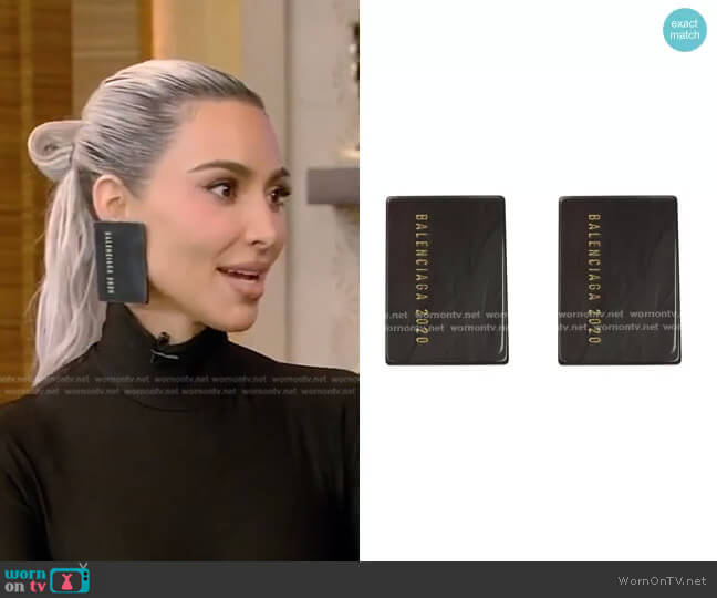Balenciaga Rectangular Earrings worn by Kim Kardashian on Live with Kelly and Mark