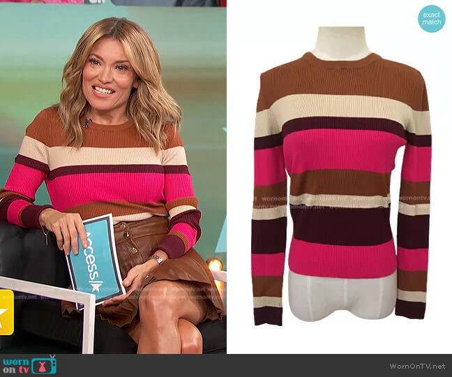 Zara Ribbed Knit Striped Crew Neck Sweater worn by Kit Hoover on Access Hollywood