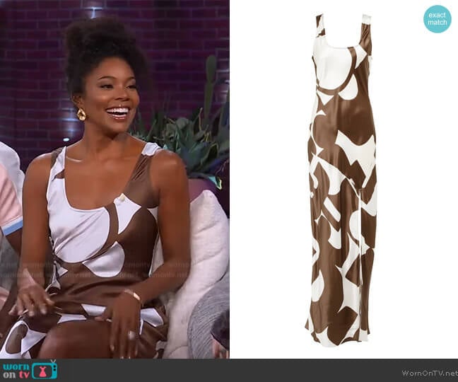 Sir Julien printed silk maxi dress worn by Gabrielle Union on The Kelly Clarkson Show