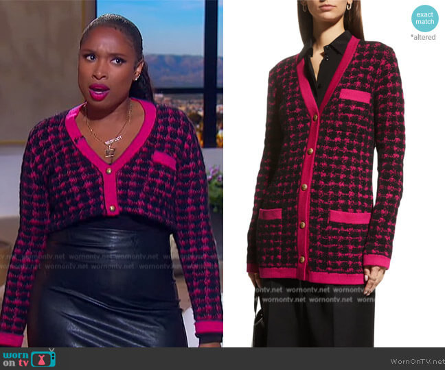 Saint Laurent Check-Pattern Textured Long Cardigan worn by Jennifer Hudson on The Jennifer Hudson Show