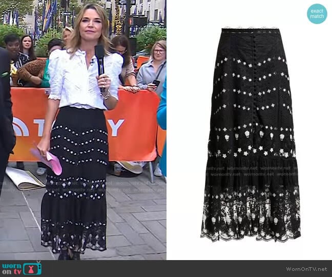 Saloni Lorna Bicolor Long Lace Skirt worn by Savannah Guthrie on Today