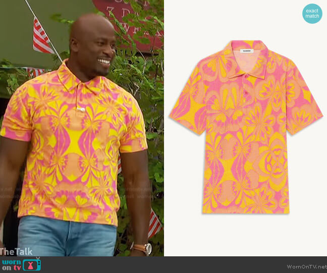 Sandro All-over graphic-print polo shirt worn by Akbar Gbajabiamila on The Talk