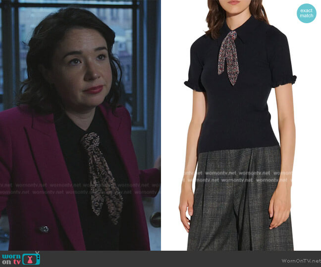 Sandro Short Sleeve Tie Sweater worn by Marissa Gold (Sarah Steele) on The Good Fight
