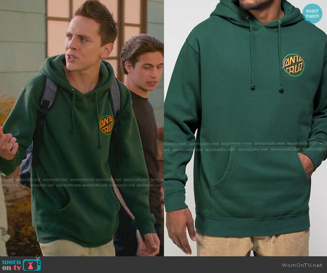 Santa Cruz Toxic Hand Dark Green Hoodie worn by Eli Hawk Moskowitz (Jacob Bertrand) on Cobra Kai