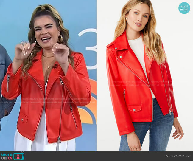 Scoop Faux Leather Moto Jacket worn by Kathy Suarez Buccio on Today