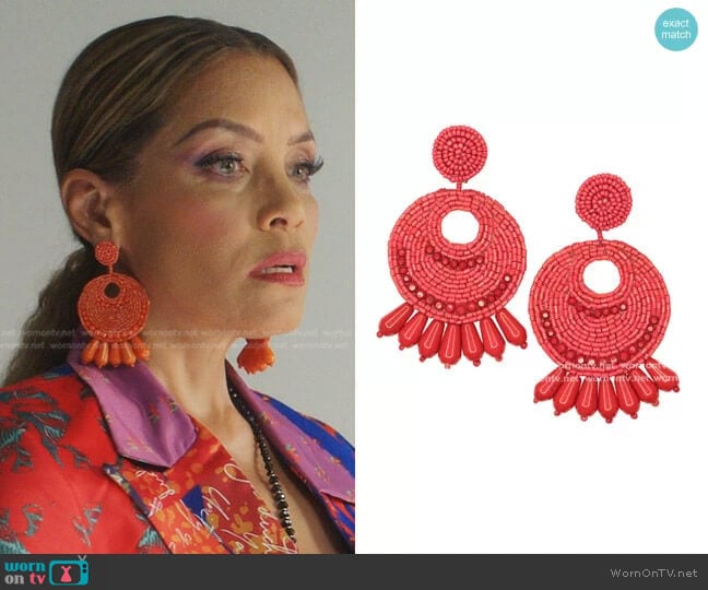 Kenneth Jay Lane Seed Bead Round Gypsy Hoop Earrings worn by Dominique Deveraux (Michael Michele) on Dynasty
